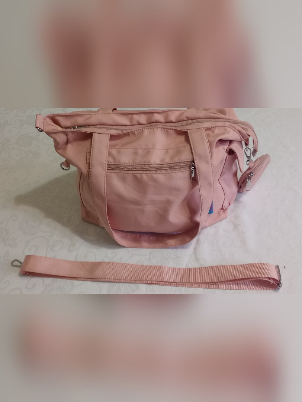 SHEIN Blush Pink Nylon Tote with Removable Strap